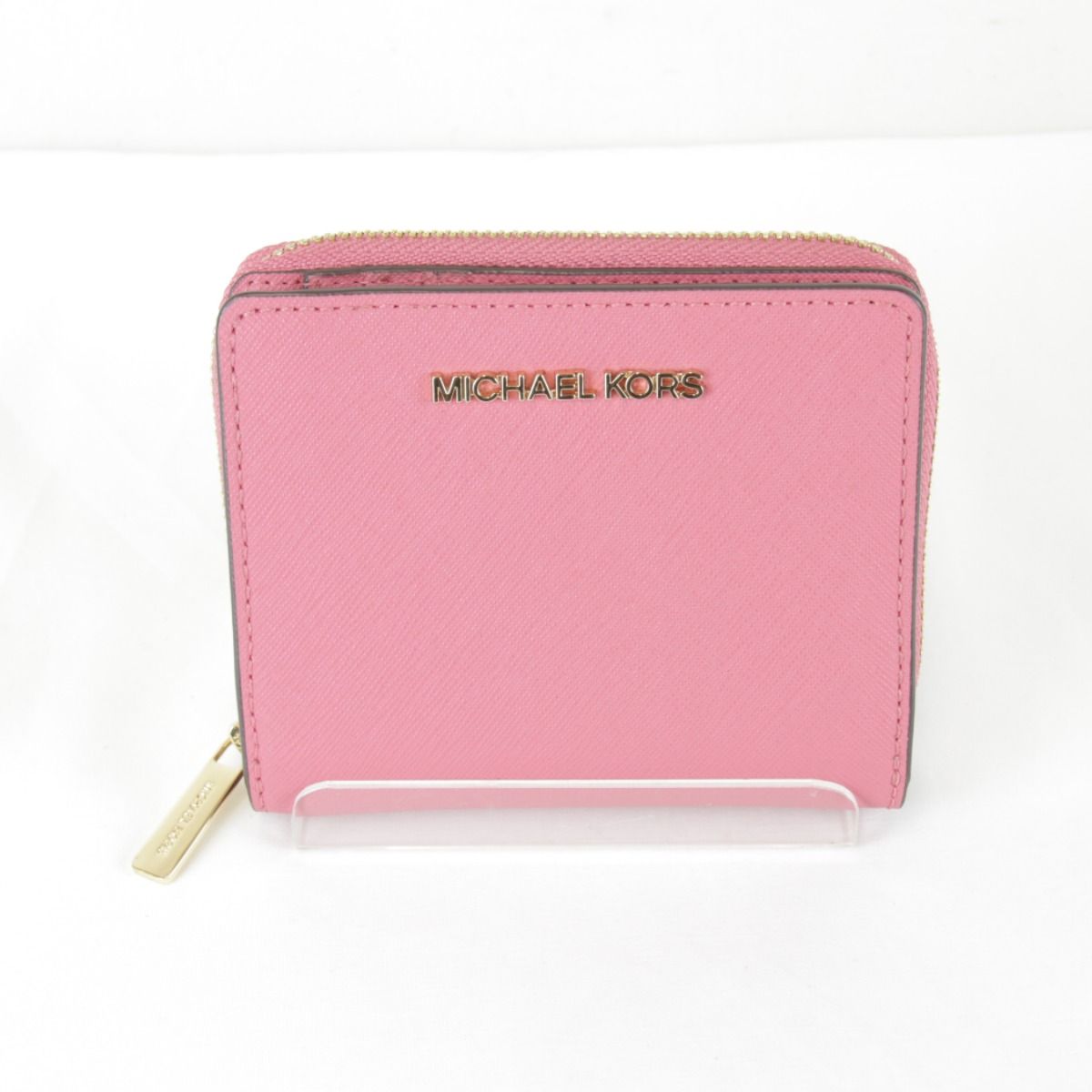 美品『USED』Michael Kors【マイケルコース】ピンク 二つ折り財布 レザー レディース ジッパー ファスナー コンパクト