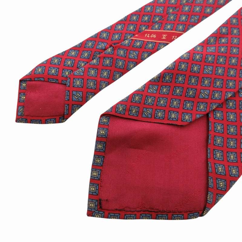 ☆美品☆ シャネル 高級シルクネクタイ 総柄 ココマーク オールドローズ