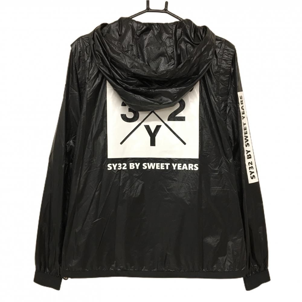 SY32 ナイロンジップパーカー 黒×白 ロゴプリント ナイロン100% メンズ M ゴルフウェア SY32 BY SWEET YEARS