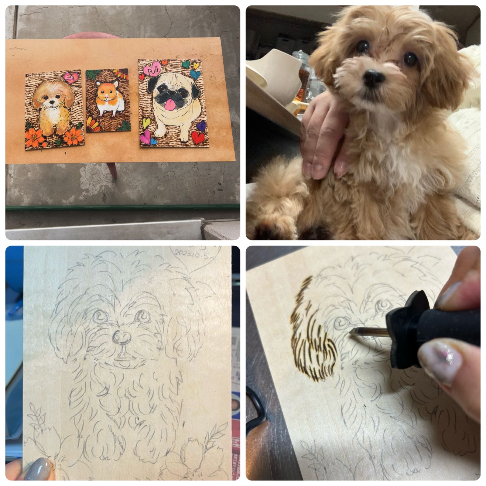 A5サイズうちの子ペット似顔絵ウッドバーニング焦し絵額付き・個性的