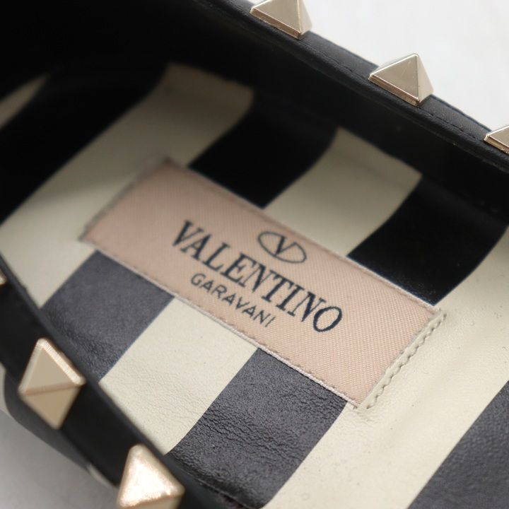 美品　VALENTINO GARAVANI パンプス　スタッズ　ボーダー　黒　白 ポインテッドトゥ パンプス レザー ブラック ロックスタッズ