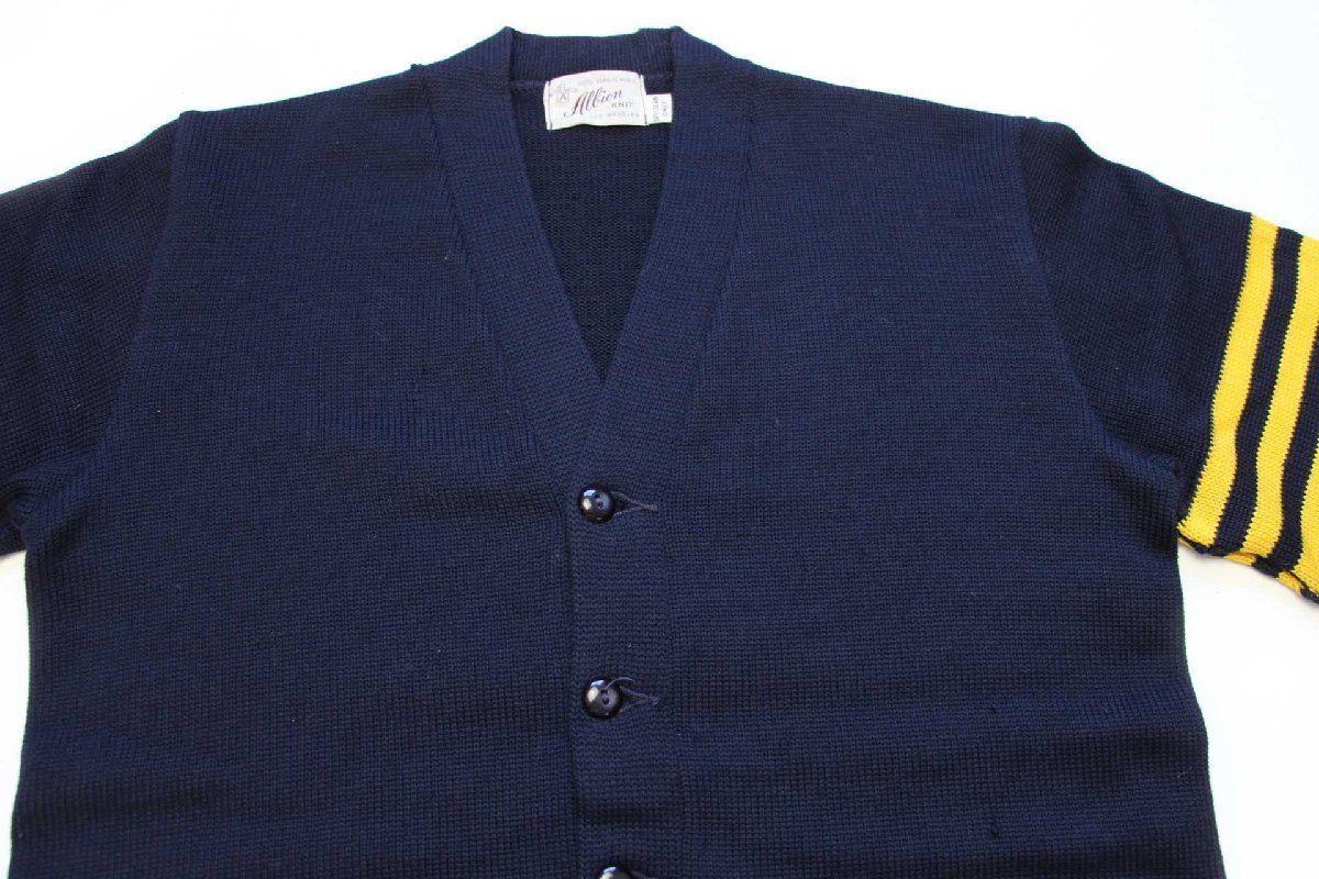 50s Allion KNIT ウールニット レタードカーディガン 紺☆ビンテージ