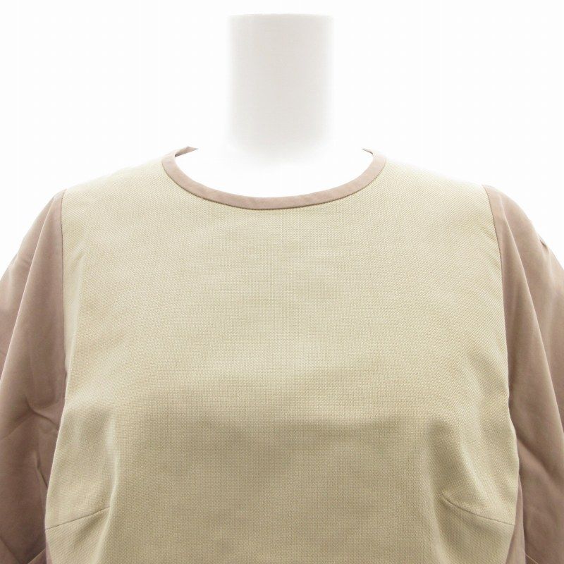 ポールカ PAULE KA 半袖ワンピース ひざ丈 切替 40 ベージュ /GV