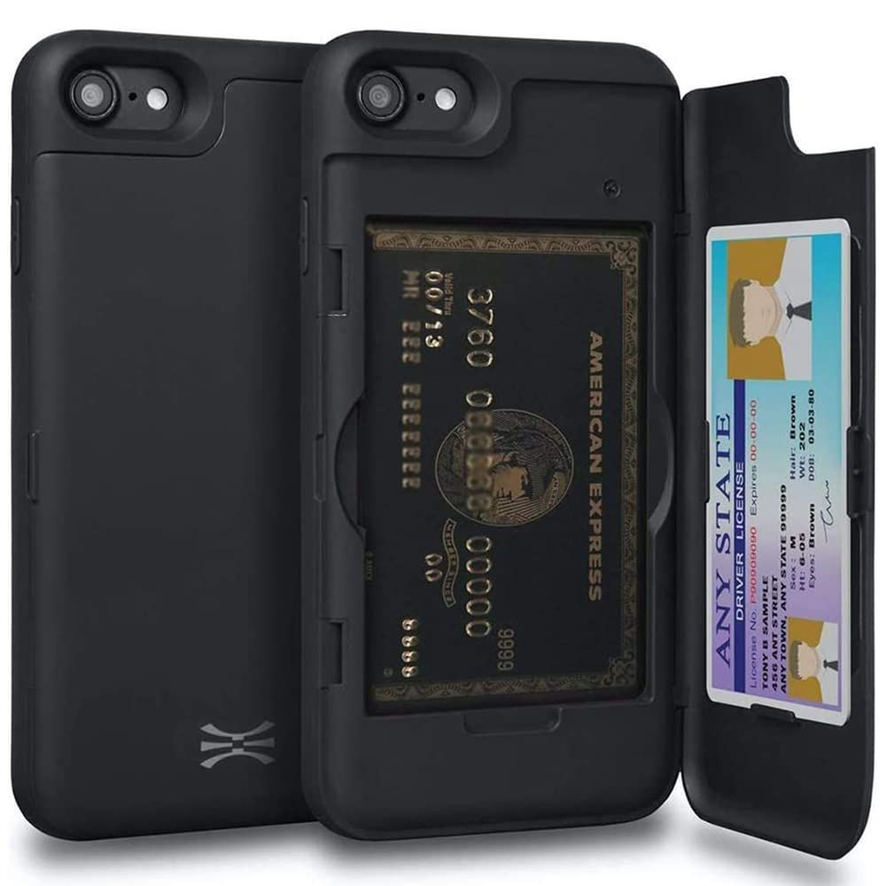 【人気商品】収納背面 2枚 ケース IC Suicaカード入れ 2022 カバ― ミラー付き (アイフォン SE3 SE2 2020 iPhone / アイフォン PRO 8 / CX アイフォン 7用) TORU - ブラック