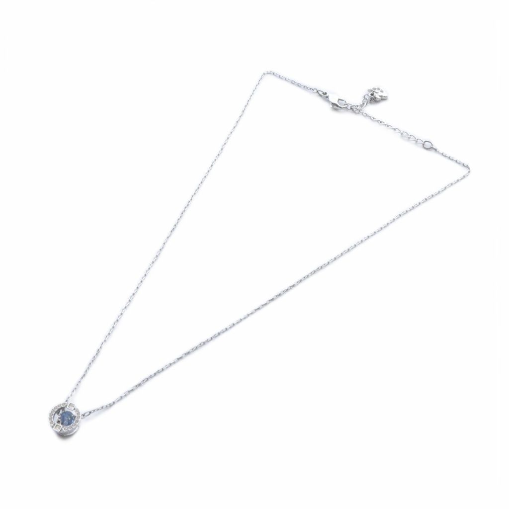 Glitter シルバーラインストーンネックレス AQUA SILVER】幸せのシックスペンスコイン・ストーンネックレス