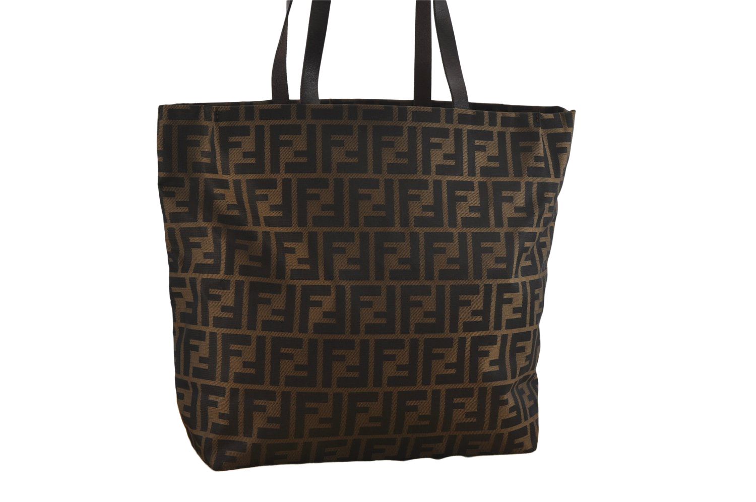 FENDI フェンディ ヴィンテージ ズッカ柄 ショルダートートバッグ 財布 ナイロン レザー ブラウン 6390M