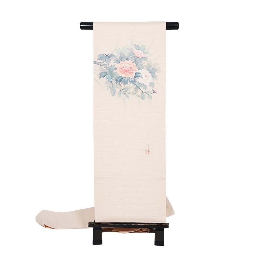 絽塩瀬 名古屋帯 正絹 ピンク 牡丹 Mサイズ N2985 未使用品 夏物 夏帯