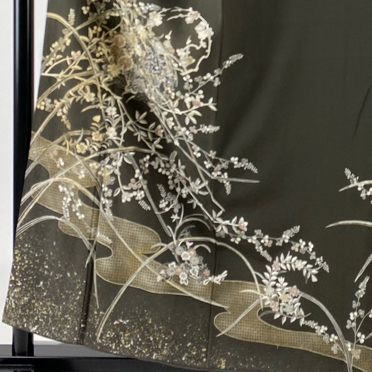 訪問着 秀品 一つ紋 花唐草 霞 金銀彩 ぼかし 灰緑 単