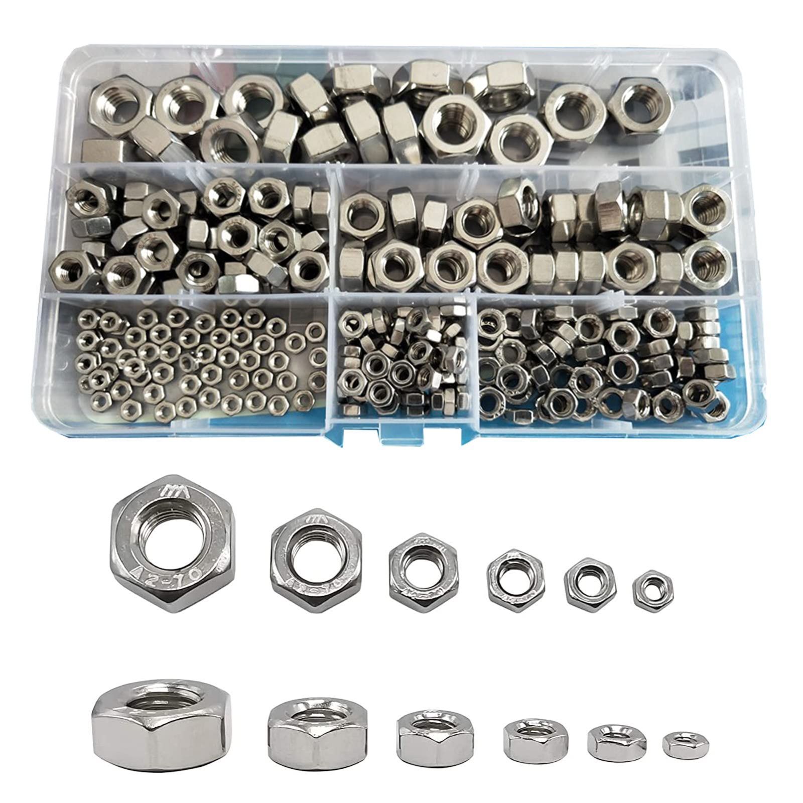 NumberOfItems:250 PENGLIN 250個 六角ナット セット 304ステンレス製 ロックナット 6サイズ（M3 M4 M5 M6 M8 M10） DIN934 収納ケース付き
