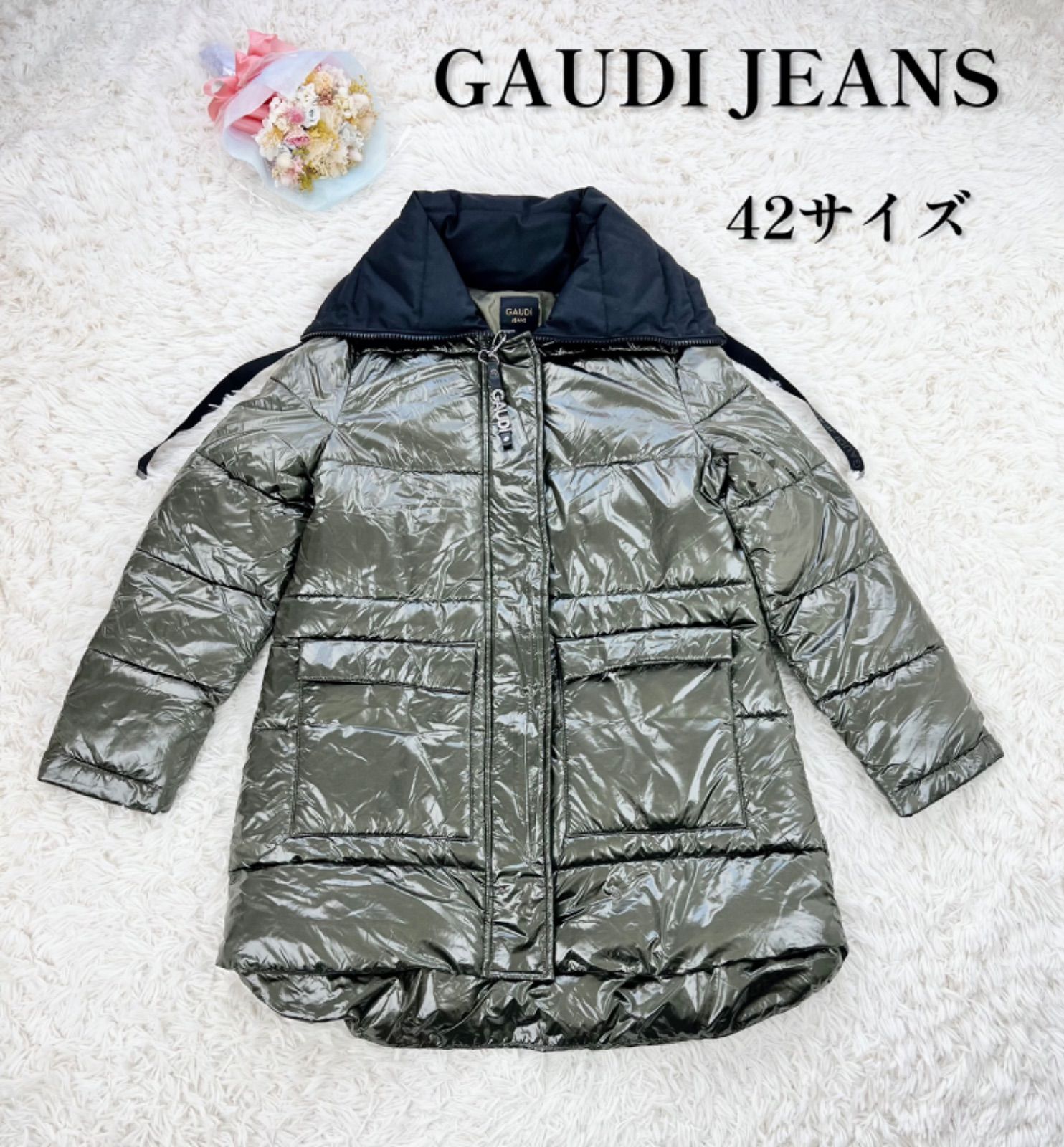 GAUDI JEANS ガウディ 42 ダウンコート カーキ 艶あり - メルカリ 