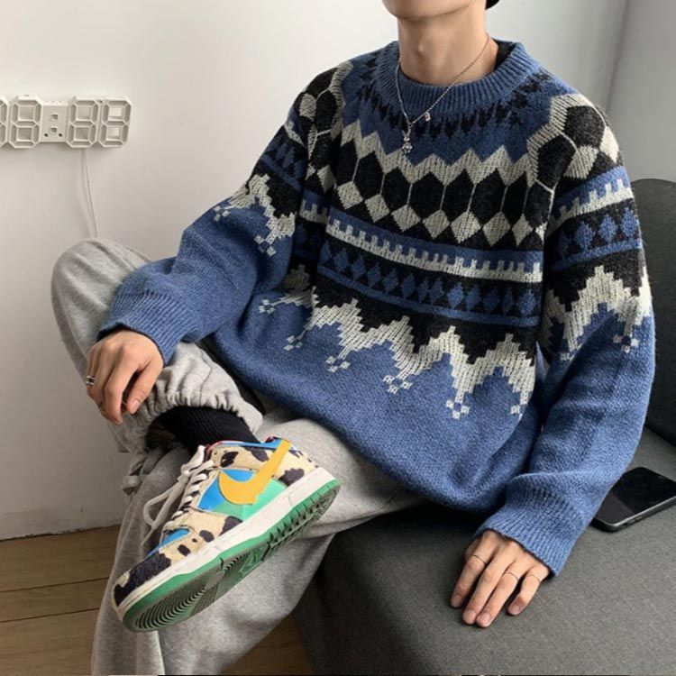 ニット メンズ ノルディック柄 男 メンズ ギフト 丸首 プル ニット メンズ ノルディック柄 男 メンズ ギフト 丸首 プル