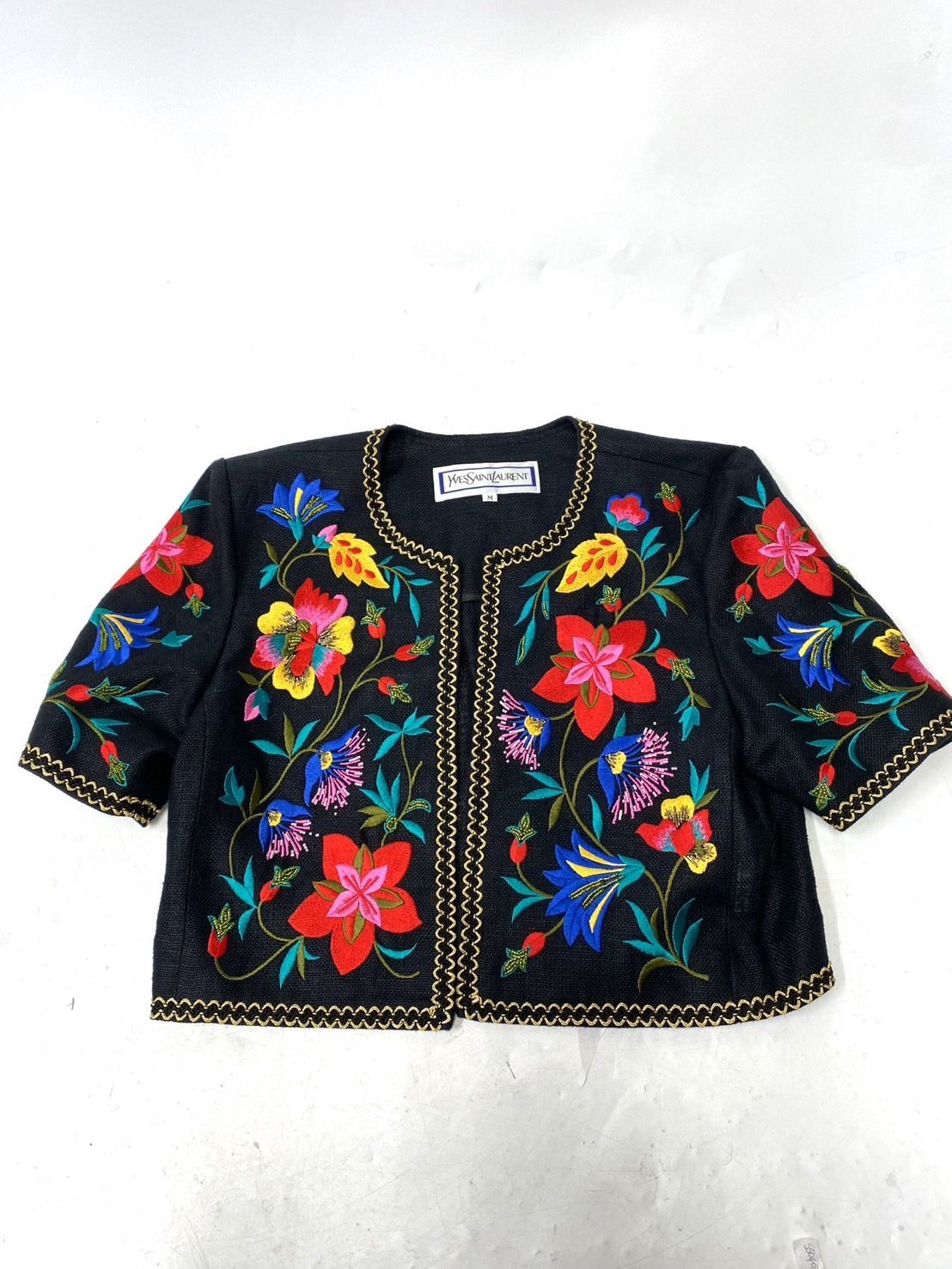 極美品 イヴサンローラン Yves Saint Laurent 刺繍 花模様 半袖