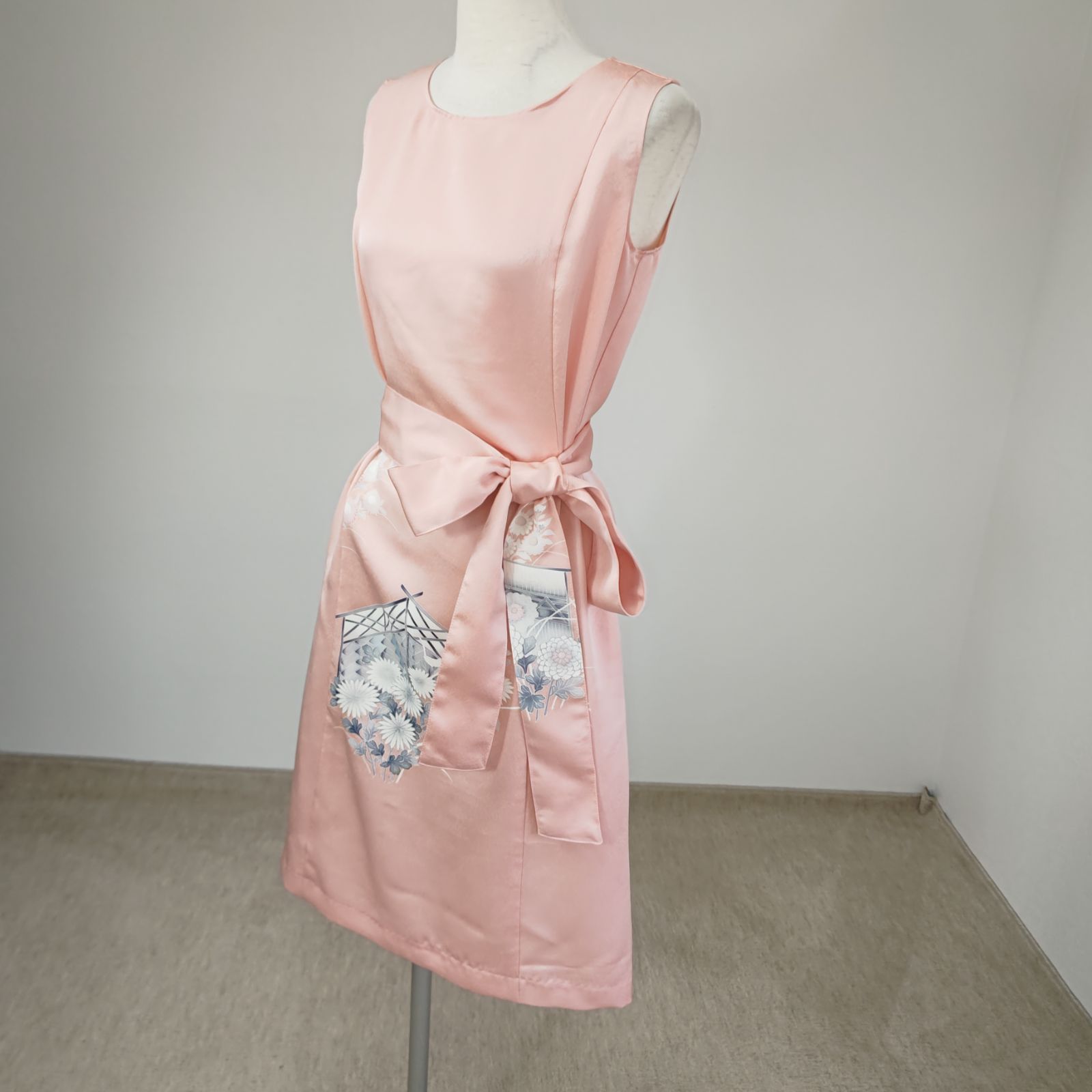 ストール付 訪問着ドレス ノースリーブ 着物リメイクワンピース ピンク zunezune 訪問着ドレス 着物リメイクワンピース ノースリーブ ピンク