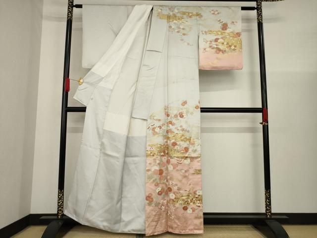 平和屋着物●訪問着　駒刺繍　渡り橋花文　暈し染め　金彩　鈴乃屋扱い　正絹　逸品　AAAX6970ck 平和屋着物○訪問着 駒刺繍 渡り橋花文 暈し染め 金彩