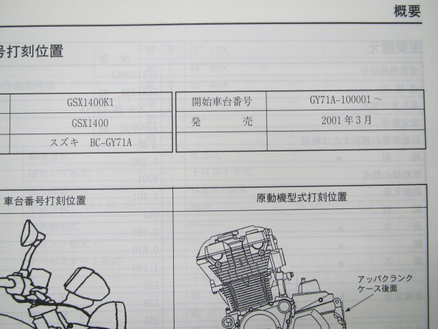 GSX1400 サービスマニュアル スズキ 正規 中古 バイク 整備書 GSX1400K1 GY71A-100～ bl 車検 整備情報 - メルカリ