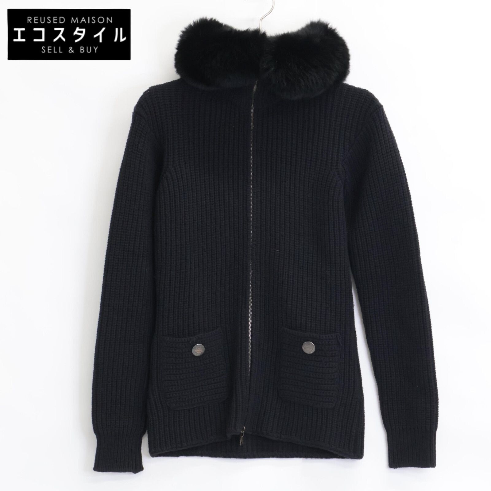 PRADA SPORT プラダスポーツ 125238 S90 06年 ﾌﾞﾗｯｸ ﾌﾞﾙｰﾌｫｯｸｽﾌｧｰ ﾆｯﾄﾊﾟｰｶｰ 38