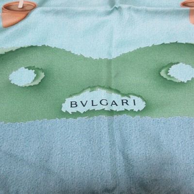 ブルガリ BVLGARI ツリー柄 スカーフ 大判 シルク100% 正方形 グリーン  