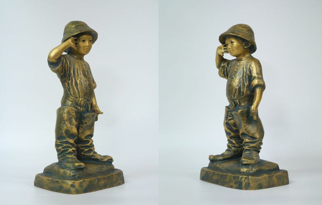 北村　西望 　天真爛漫　『将軍の孫』」　ブロンズ 北村西望「天真爛漫『将軍の孫』」ブロンズ作品・北村治禧識箱 絵画