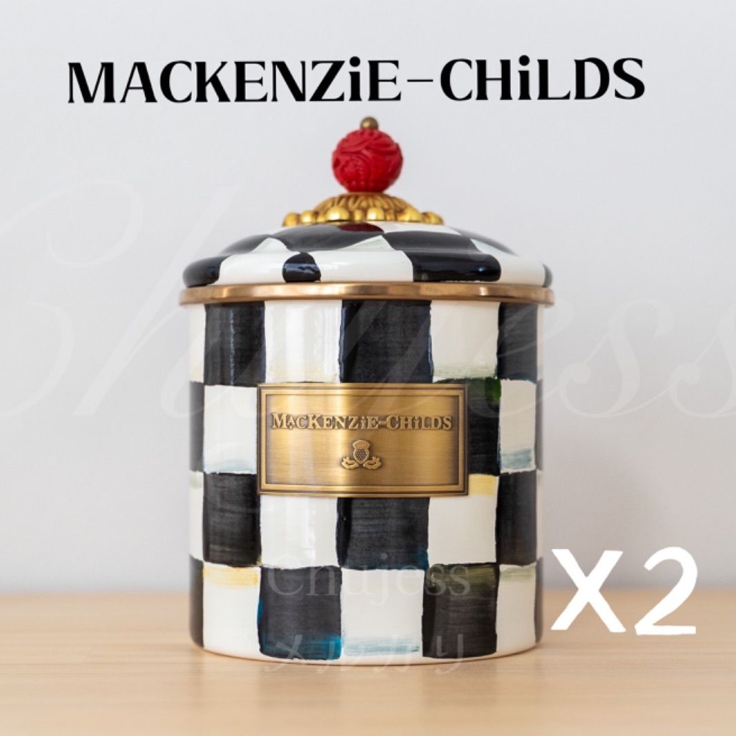 新品 ❗️日本未発売☆アメリカ購入☆海外セレブ愛用高級ブランド ☆  Mackenzie-Child マッケンジー チャイルズ  ロイヤルチェックキャニスターSmall / Courtly Check Enamel Canister - Small2点❣️