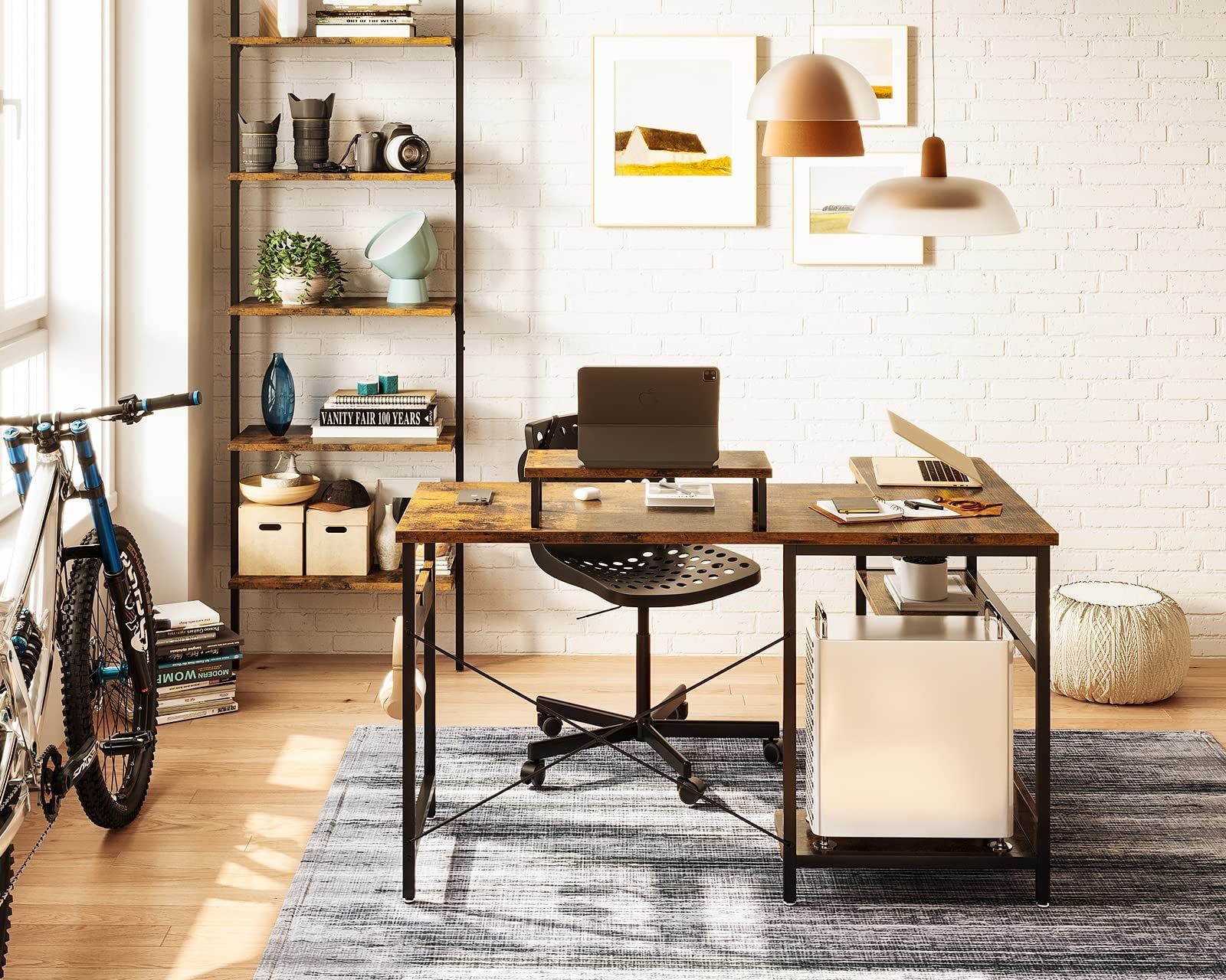 在庫処分 オフィスデスク 収納 コーナーデスク pcデスク 在宅勤務 ラック付き 幅120cm 書斎 机 デスク L字型 組立簡単 ゲーミングデスク l字デスク ビンテージ パソコンデスク ODK