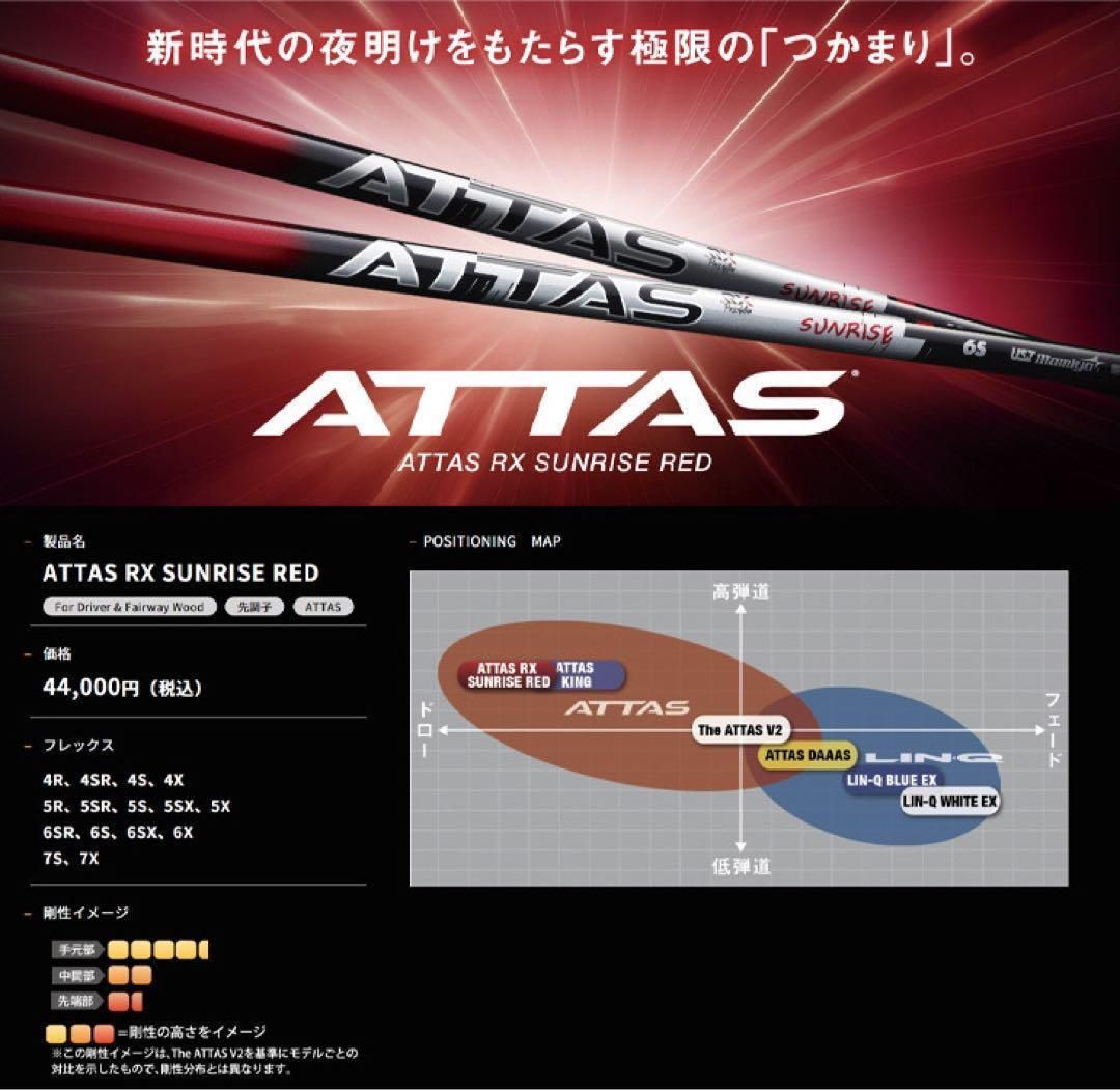 ☆NEW☆各社スリーブ対応☆話題の新型シャフト USTマミヤ アッタス サンライズ ☆ ドラコン日本一406Yの激飛びシャフト ドラコンアッタス  シャフト - メルカリ