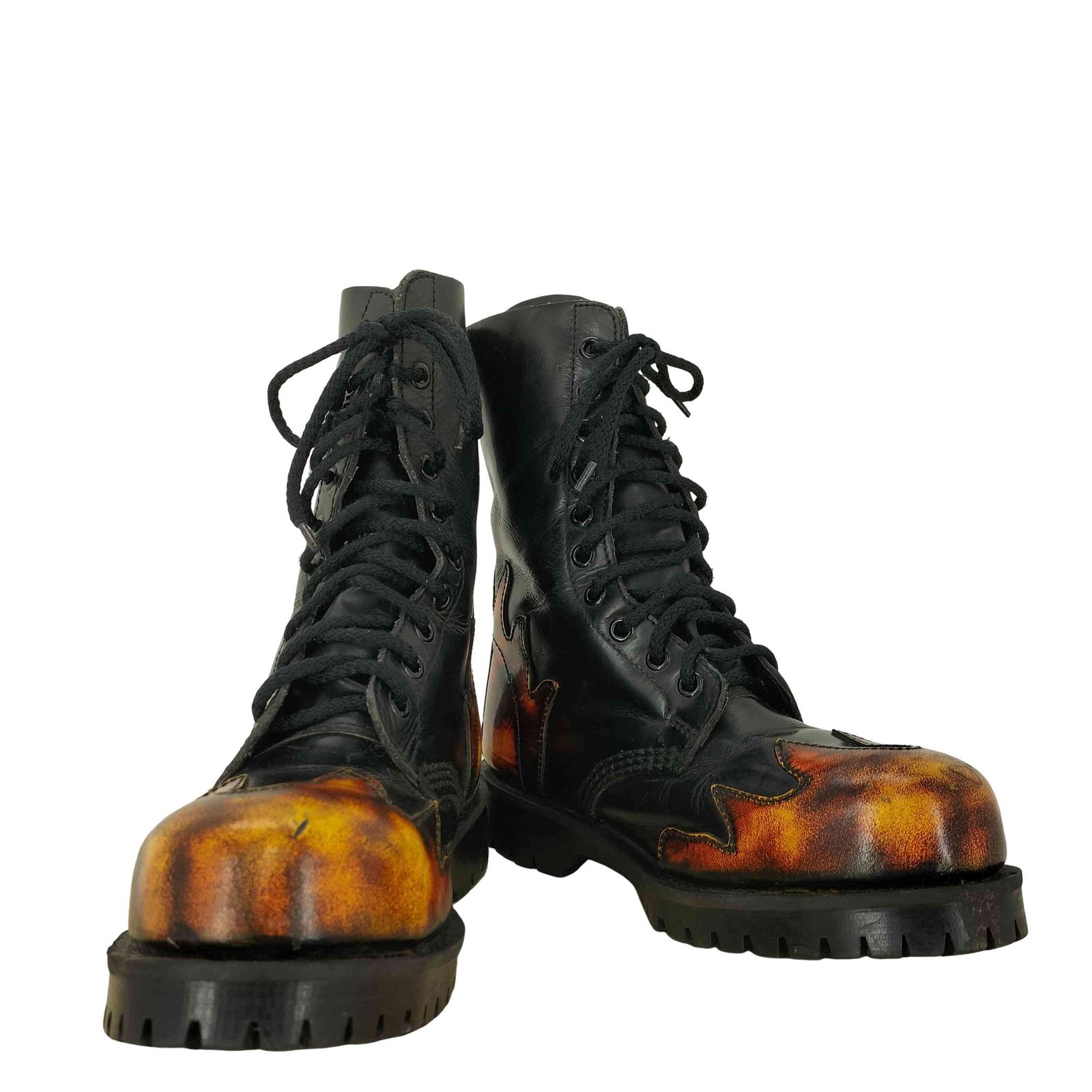 ユーズドフルギ 古着 Underground Shoes England 80S ファイアー プリント 10ホール ブーツ レディース 4