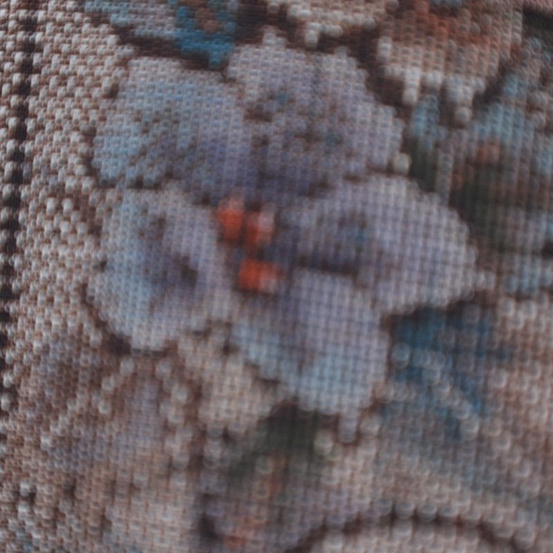 本場大島紬 茶 藍 黒 珊瑚色 花 九マルキ T688 