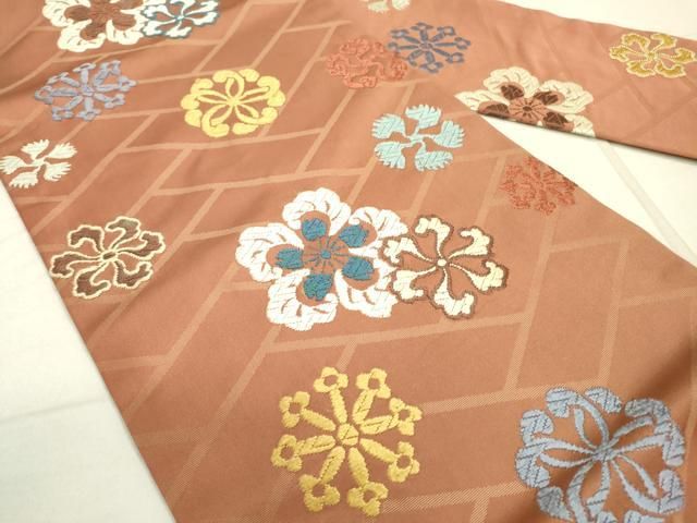 平和屋着物○九寸名古屋帯 型染め 流水風景飛鶴花文