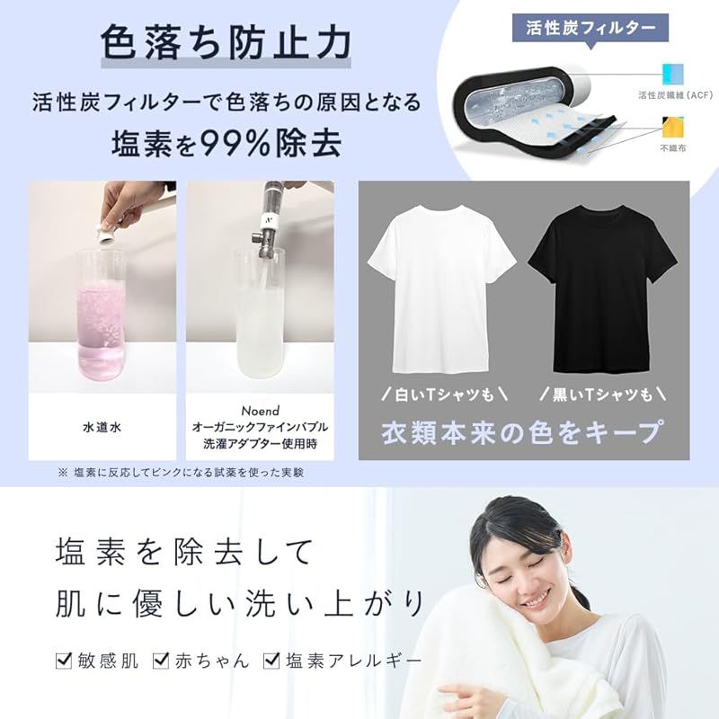 新商品が続々！ Noend オーガニックファインバブル洗濯機アダプター ナノバブル発生器 汚れ除去 | 洗濯槽洗浄 AG 抗菌 | ニオイ除去 99% 塩素除去 | 色落ち防止 ブランド | 特許取得| 日本初 タテ型洗濯機|ドラム式洗濯機 0