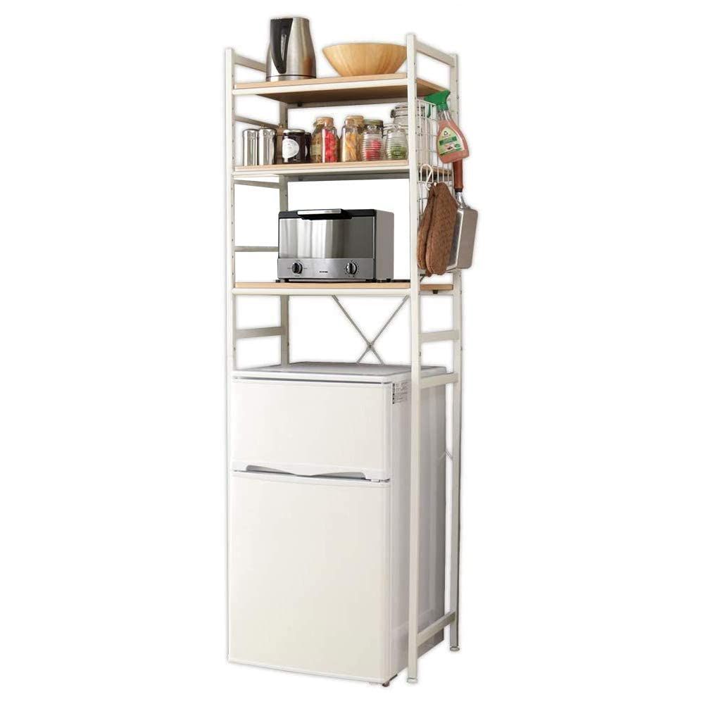 新着商品 冷蔵庫ラック 3段 幅59.5×奥行41×高さ180.5cm アイリスプラザ キッチン収納 ナチュラル a ホワイト