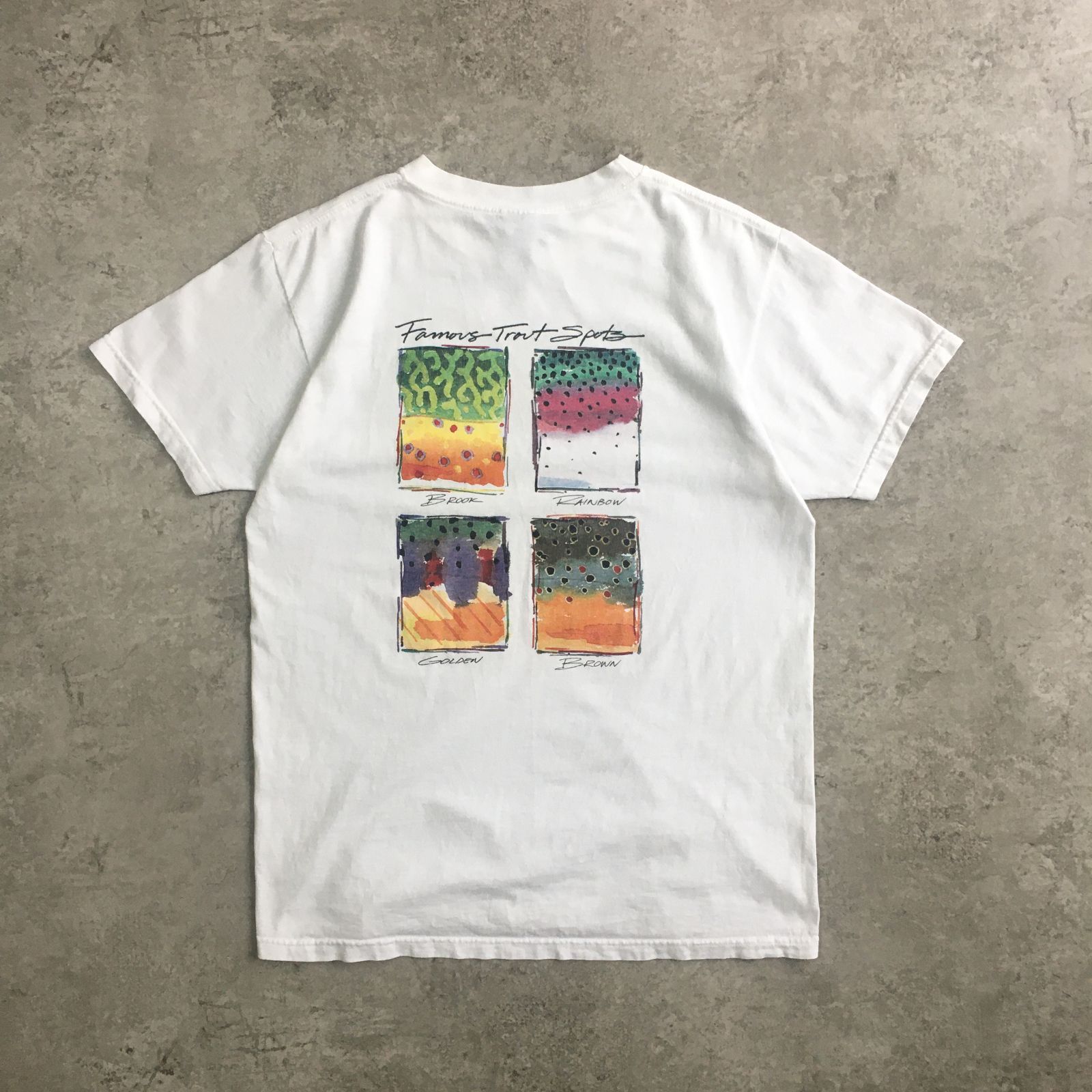 90s USA製 Columbia Famous Trout Spots Back Printed T-shirt 