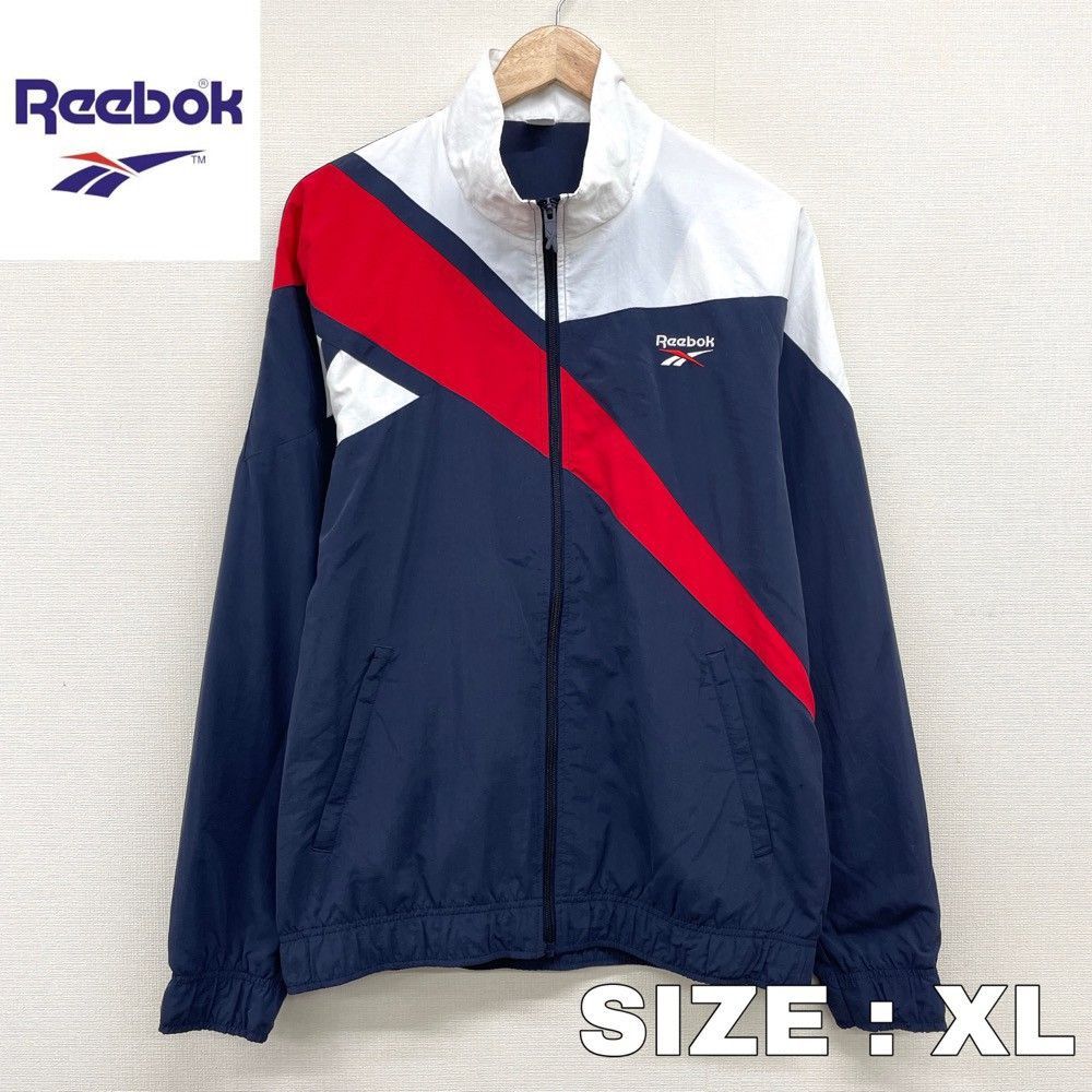 《希少》リーボック Reebok☆ナイロンジャケット XL 刺繍ロゴ レッド
