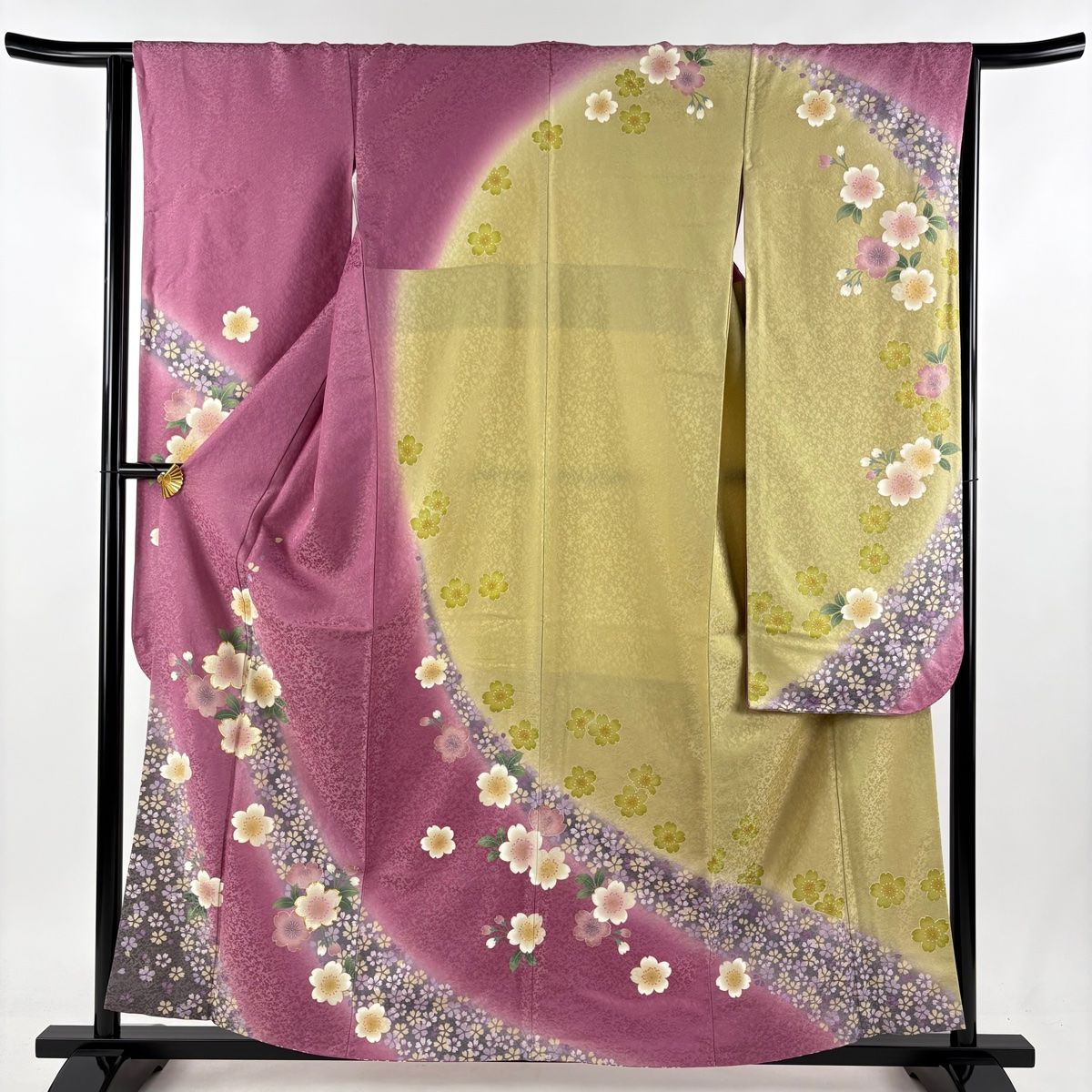 振袖 身丈176cm 裄丈68.5cm L 袷 花籠 枝垂れ桜 金通し 金糸 クリーム  