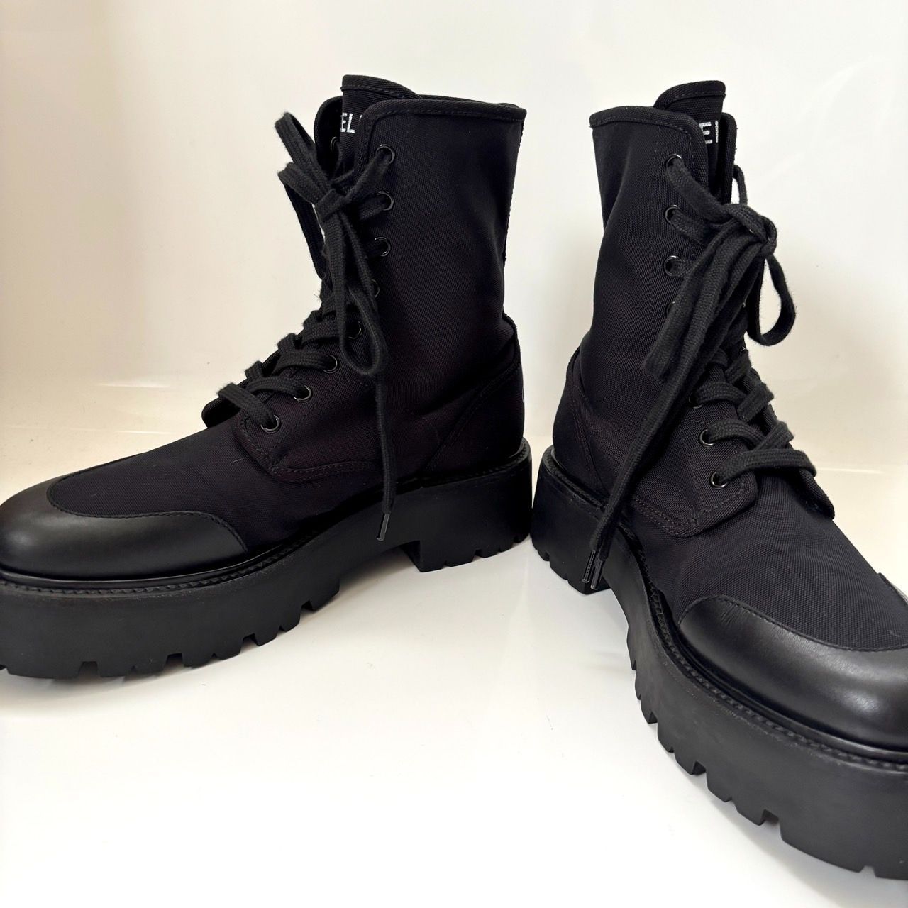 美品 CELINE/セリーヌ キャンバス レザー バルギー レースアップ  