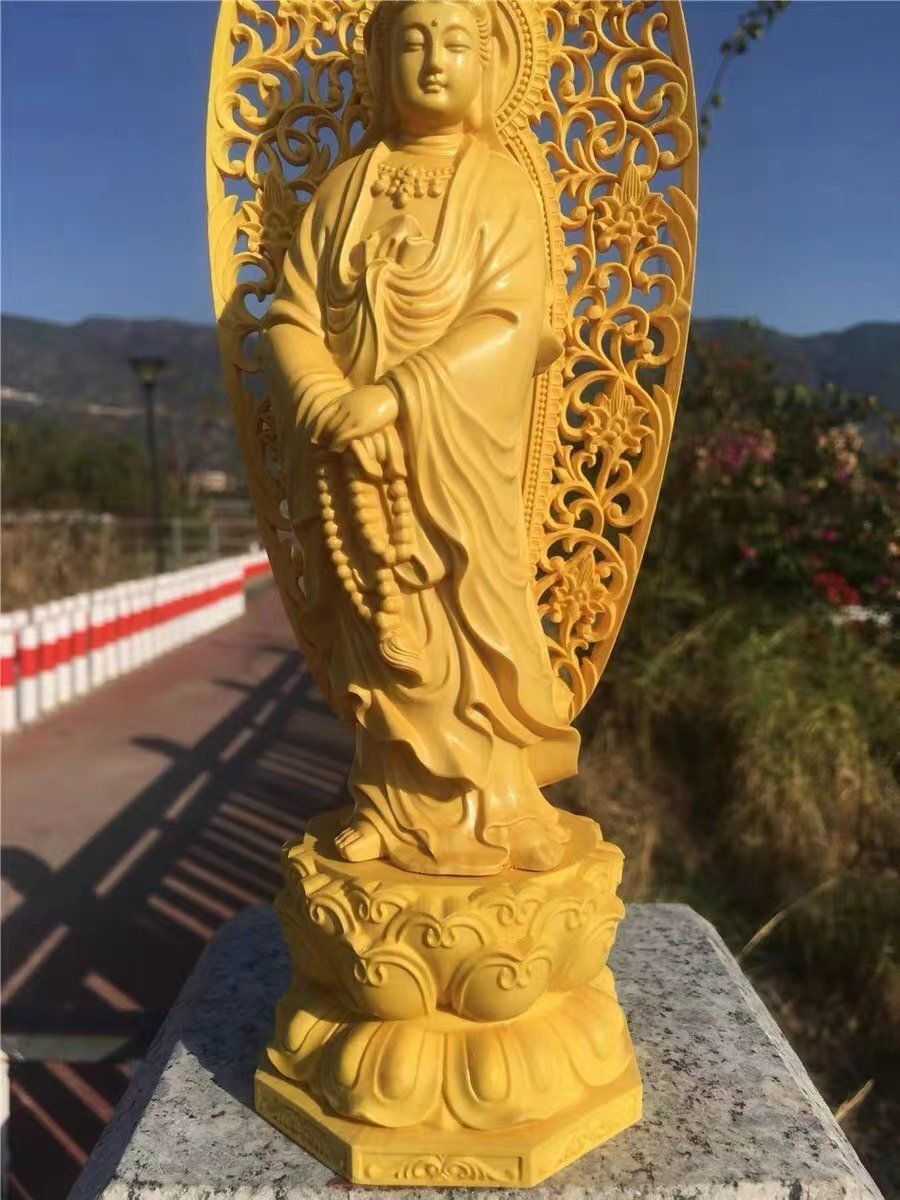 修縁堂】総檜 彫刻 チベット密教 観音菩薩 置物 木彫仏像 彫刻工芸品