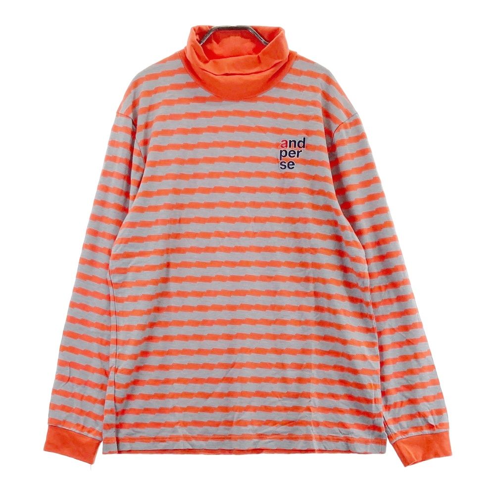 サイズ：LL AND PER SE アンパスィ  タートルネック 長袖Tシャツ ボーダー柄 オレンジ系 [240101495706] ゴルフウェア メンズ ストスト サイズ：LL AND PER SE アンパスィ タートルネック 長袖Tシャツ