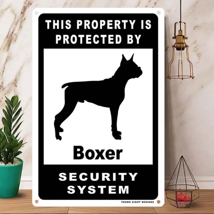 雑貨 Boxer |ボクサー Dog ドッグ 犬 メタルポスタ― Security セキュリティー 警告 ヤードサイン メタルプレート ブリキ看板 -67