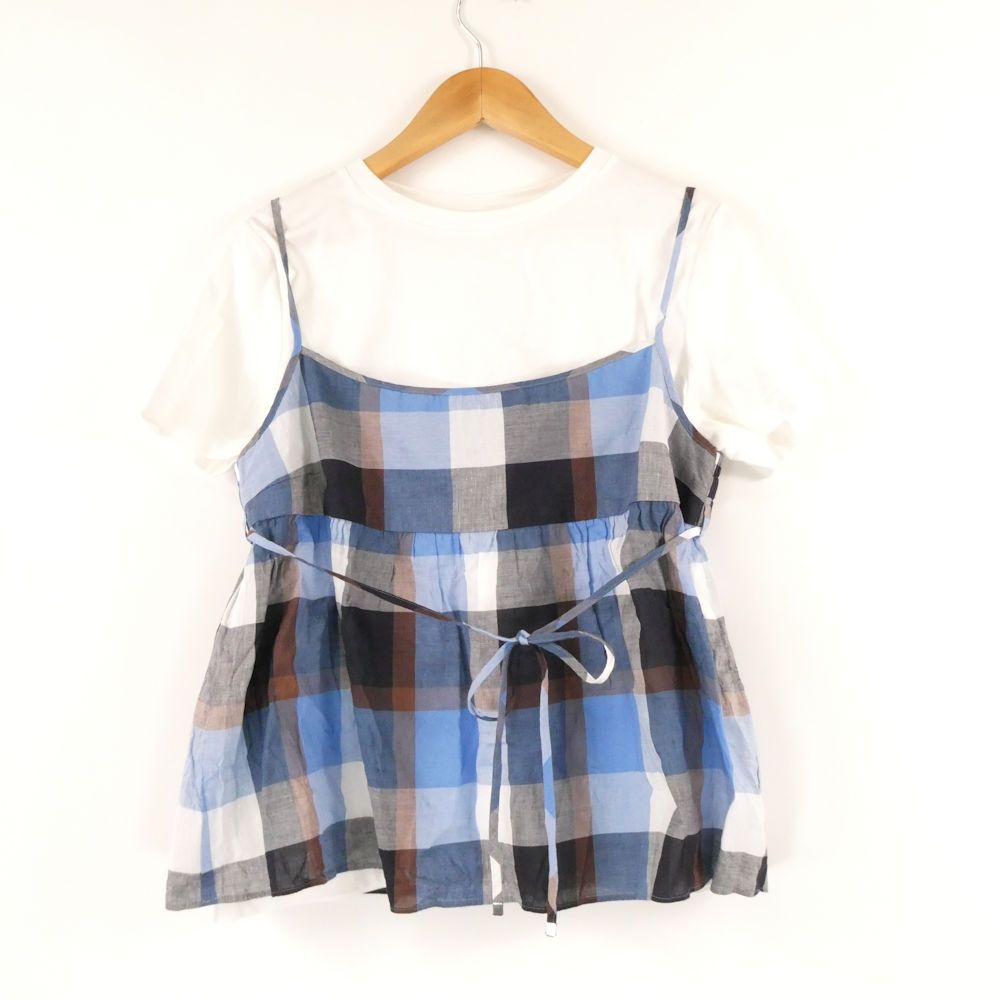 BLUE LABEL CRESTBRIDGE ブルーレーベルクレストブリッジ 55P11-545-25 ビスチェセットトップス 38 コットン 半袖 チェック柄キャミブラウス-カットソー レディース AU3404A3