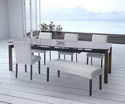 天然木ウォールナット材 デザイン伸縮ダイニングセット WALSTER ウォルスター 6点セット テーブル チェア4脚 ベンチ1脚 W 140 240 ダイニングテーブルセット 伸長 イス 椅子 食卓 リビング キッチン シンプル デザイン インテリア おしゃれ