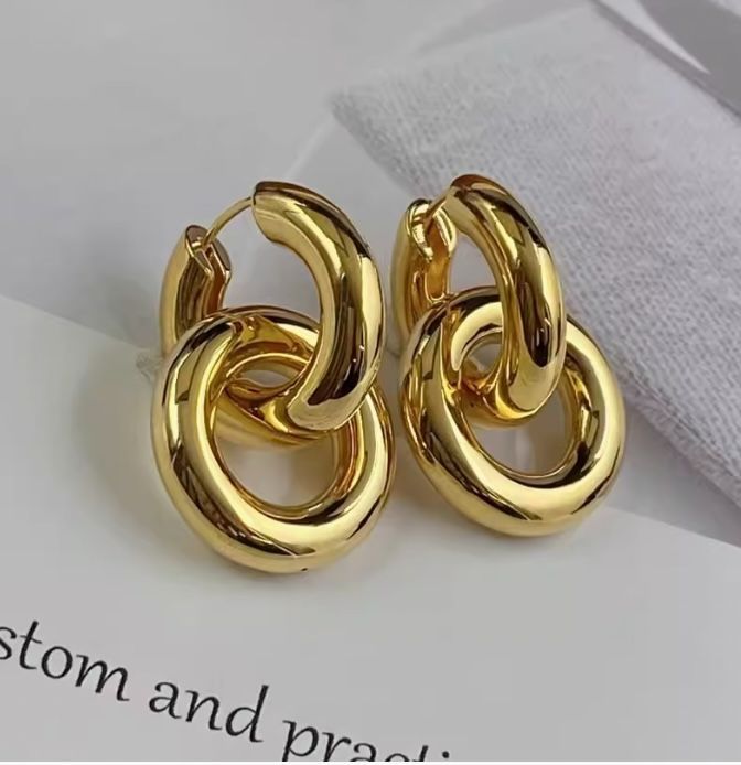 K18YG イエローゴールド 18K 2way フープピアス 中空 四つ葉