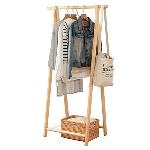 大容量竹製ハンガーラック カーテン・棚付き 幅90cmx高さ146cm