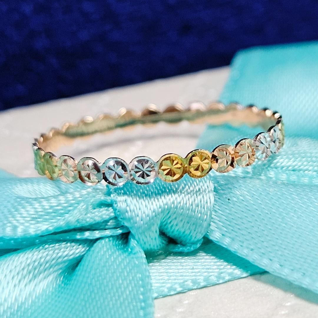 キラキラ3色！ 18金 K18 スリーカラー 多面カット デザイン リング