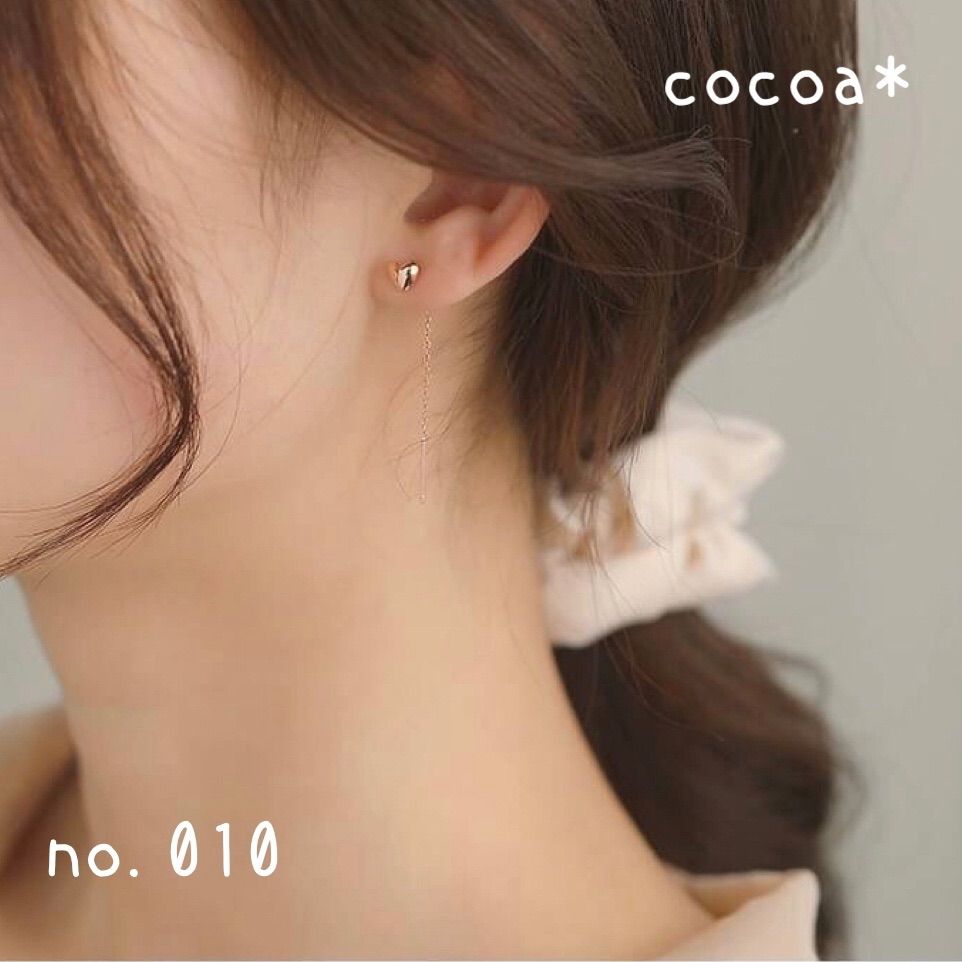 匿名配送】 no.010 大人気♡ ハート チェーンピアス ピンクゴールド