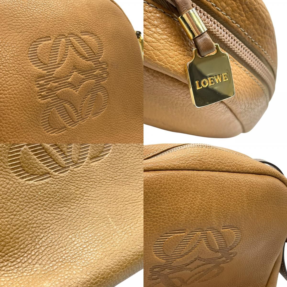 LOEWE ロエベ アナグラム型押し レザー ショルダーバッグ キャメル 