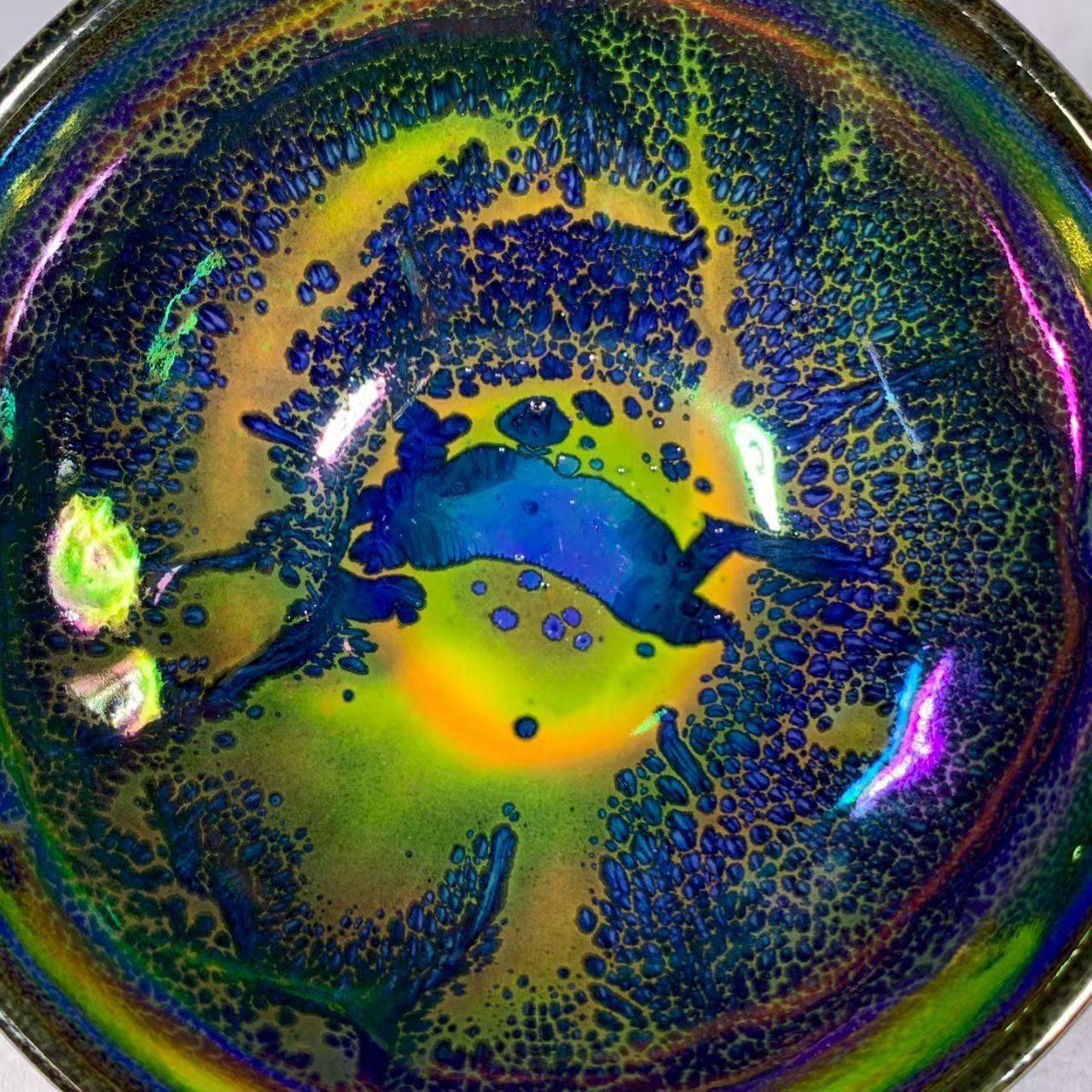 中国時代物.旧蔵.宋建窯盞. 窯変釉.七色です天目茶碗.茶道具.古美術.古