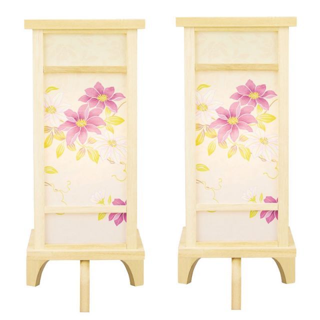 盆提灯 八女提灯 置き提灯 上変形灯 白樹鉄仙 2個セット 高さ39cm P41 8832-90902 電気コード式 初盆 お盆