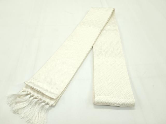 上 男性 本場筑前博多織 博多金ラベル 角帯 網目地紋 生成色 井上絹織謹製 証紙付き s 5