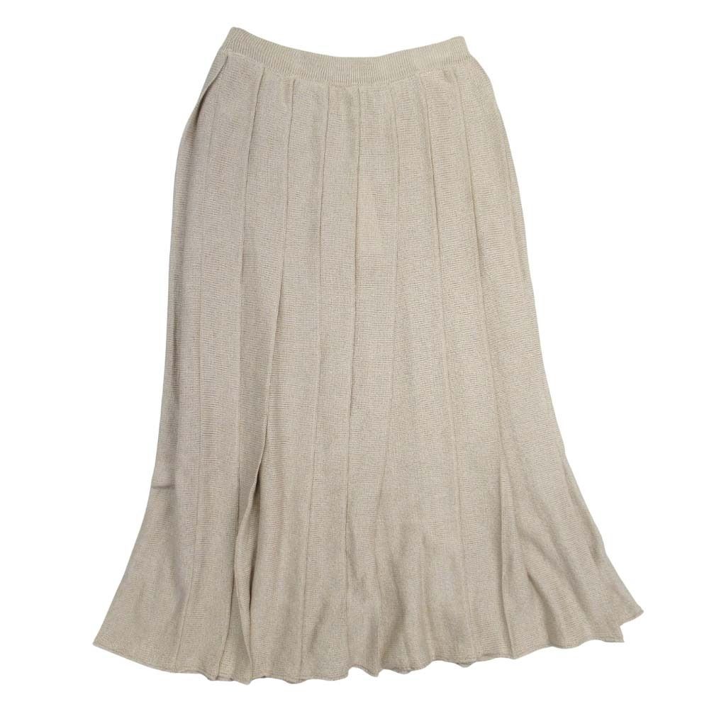 Cristaseya クリスタセヤ コットン×和紙 ニット ロング プリーツスカート マキシ丈 フ シルエット M ライトカーキ レディース 古着