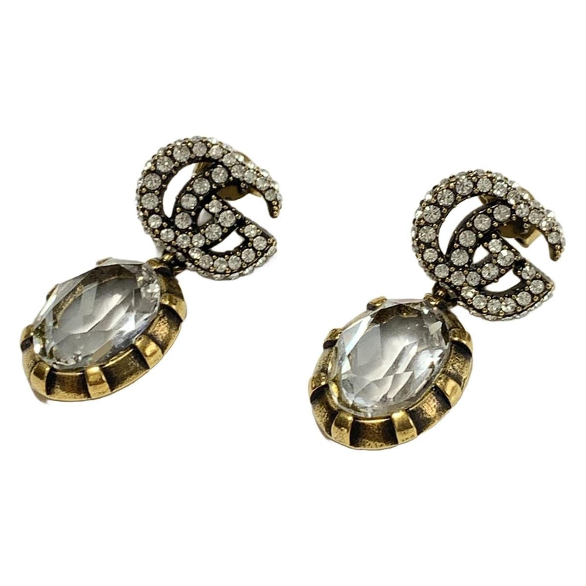 GUCCI(グッチ) ピアス美品 クリスタル付きダブルGピアス