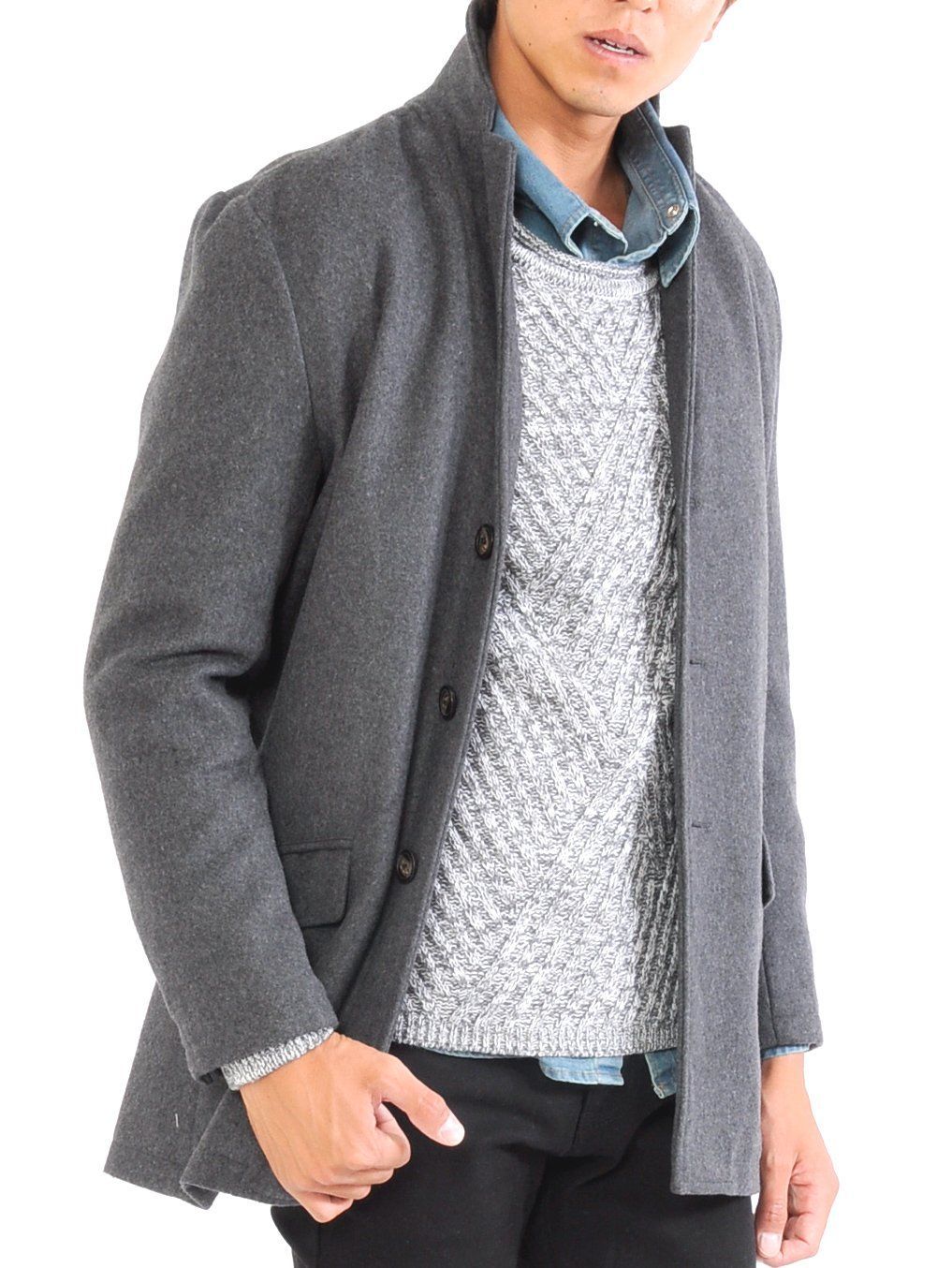 Size:M RegularLong_Color:チャコール [スペイド] チェスターコート メンズ ウール メルトン コート チェスター 【e634】 (M， チャコール)